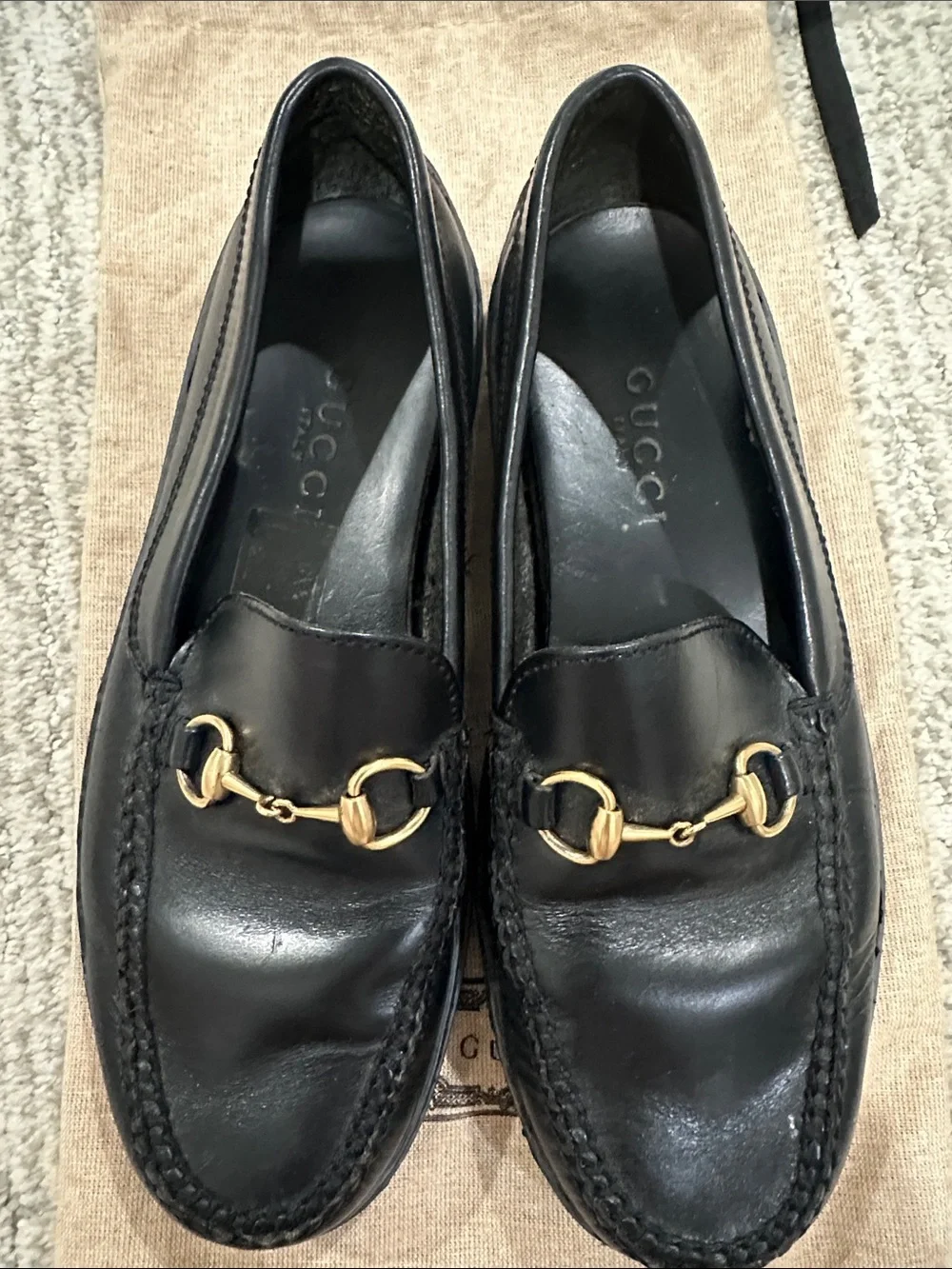 Gucci Black Leather Horsebit Slip-On Loafers